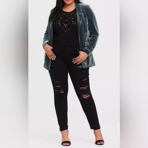 torrid Tops - 4X TORRID Black Mesh Embellished Beaded Rhinestone Sequin Top